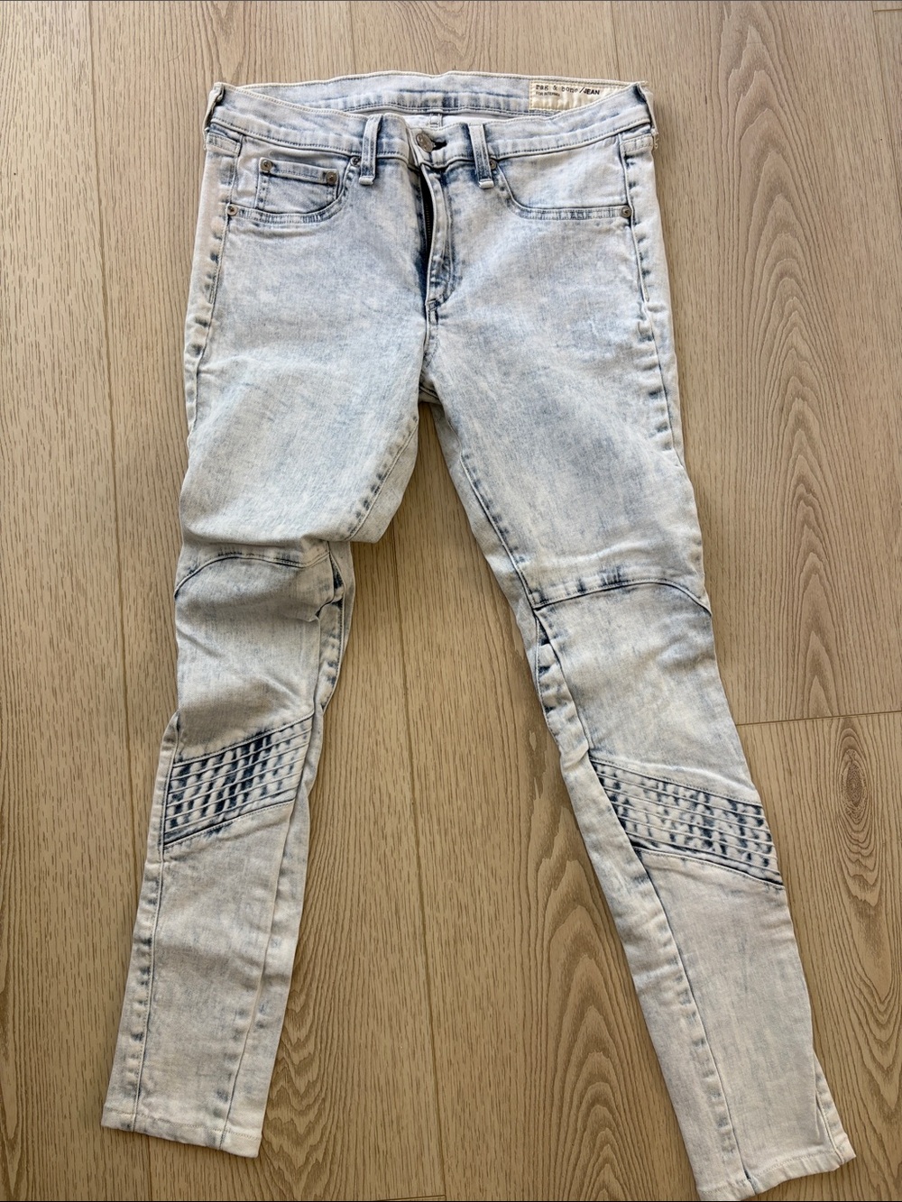 rag & bone Light Acid Wash Moto Skinny Jeans